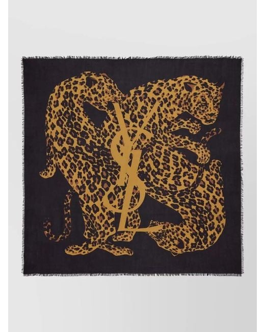 Saint Laurent Metallic Cassandre Wool Twill Leopard Square Scarf