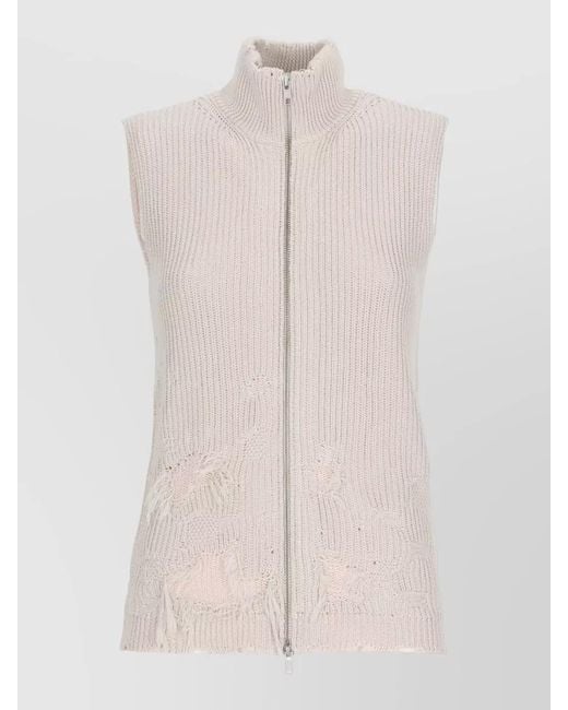 MM6 by Maison Margiela Pink High Neck Cotton Gilet Ribbed Sleeveless