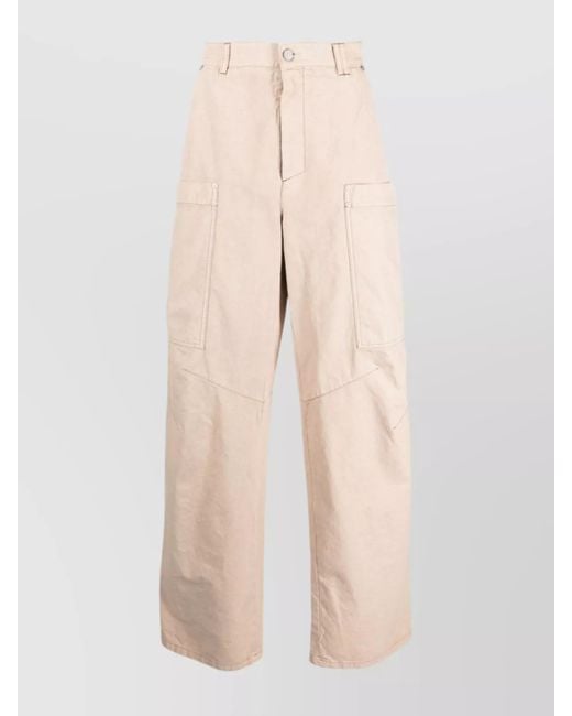 Palm Angels Natural Cotton Mid-Rise Wide-Leg Cargo Trousers for men