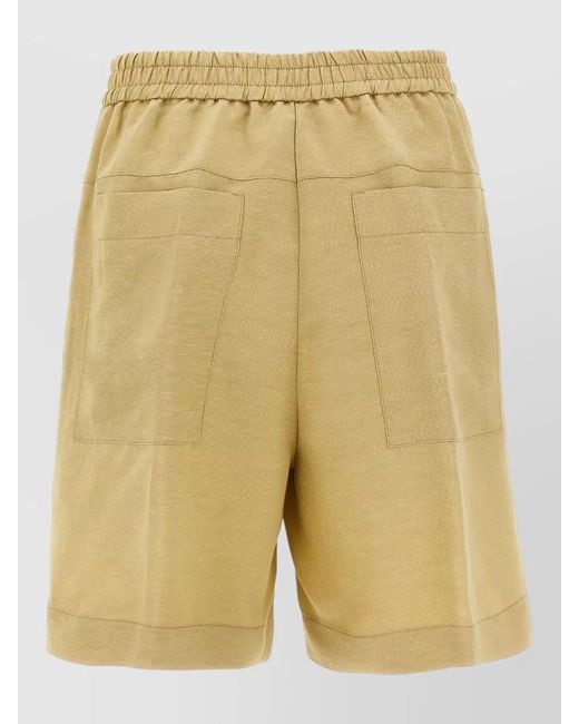 Nude Natural Linen Bermuda Shorts Elastic Waistband Pockets