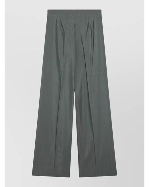 Max Mara Gray High Waist Pleated Wide Leg Trousers