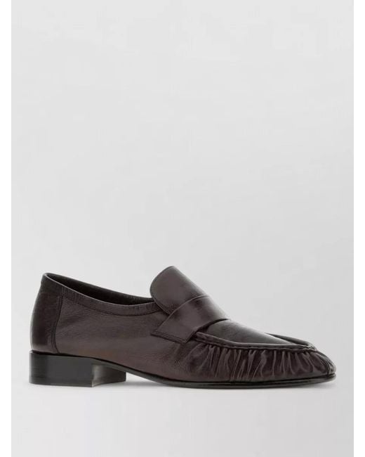 The Row Gray Leather Loafers Block Heel Fringed Design