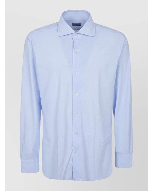 Barba Napoli Blue Long Sleeve Shirt Straight Cut Button Cuffs for men