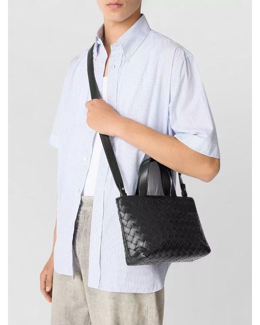 Bottega Veneta Black Leather Intrecciato Mini Tote Bag for men