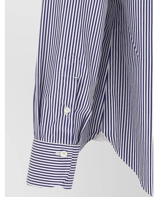 Finamore 1925 Blue Napoli Striped Shirt Button Down Collar for men