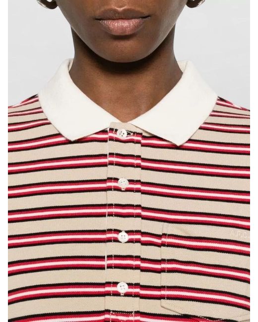 A.P.C. Red Striped Cotton Polo Dress Short Sleeves
