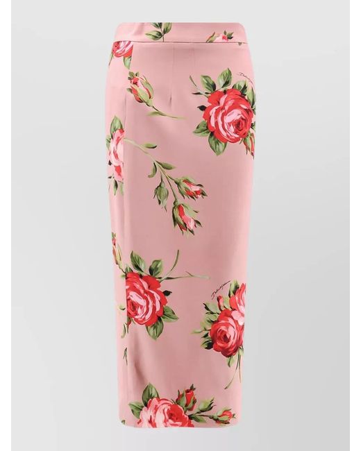 Dolce & Gabbana Pink Silk Floral Print Side Slit Maxi Skirt