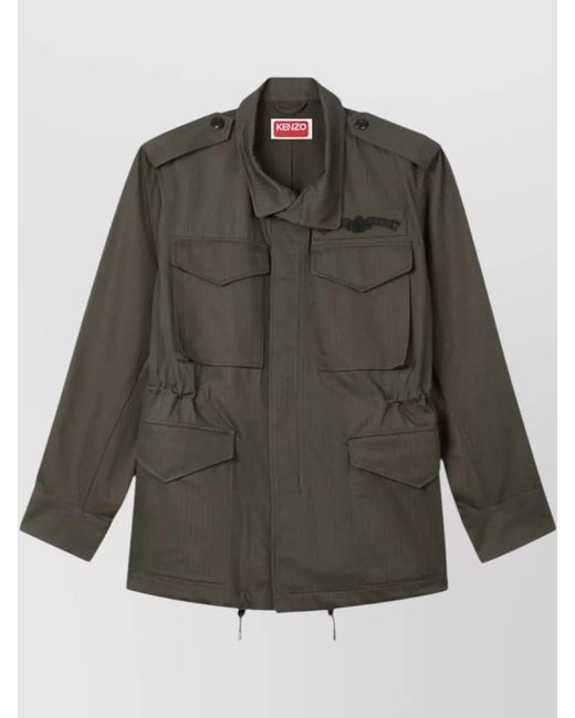 KENZO Black Cotton Herringbone Military Jacket for men