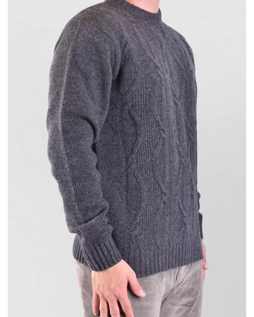 Peuterey Gray Cable Knit Sweater Ribbed Cuffs Hem for men