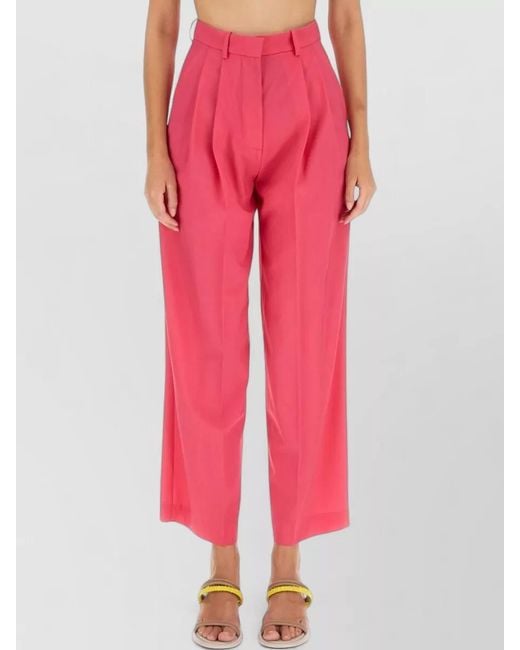 Alysi Pink Wool Pants Belt Loops Pleated Regular Fit