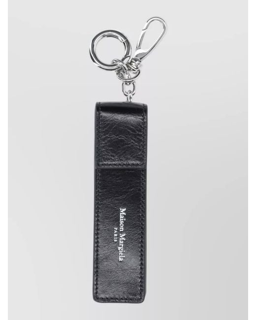 Maison Margiela White Leather Strap Keyring Metal Ring Accessory for men