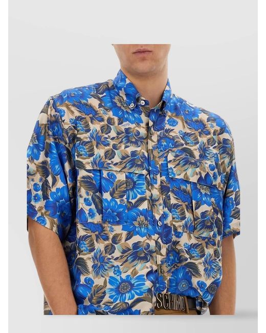 Moschino Blue Floral-Print Oversized Shirt for men