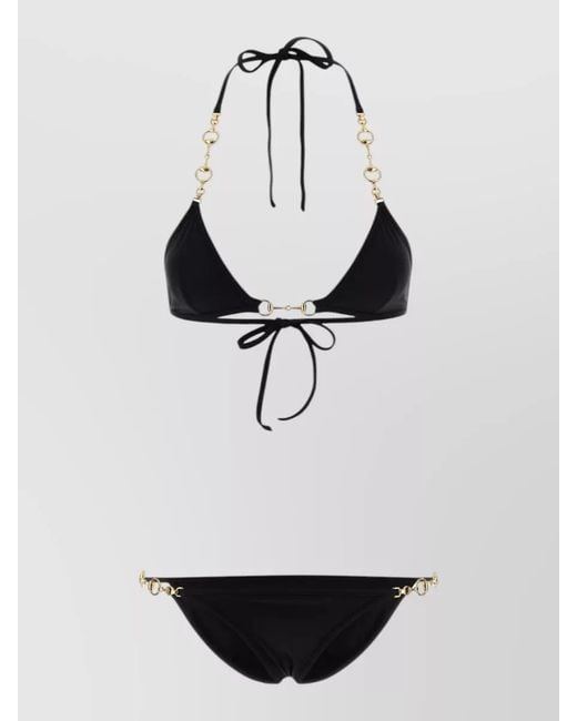 Gucci White Stretch Nylon Bikini Halterneck Triangle Low Rise