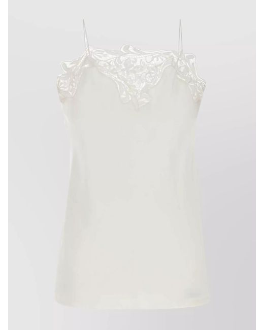 Ferragamo White Crepe Top With Spaghetti Straps And Lace Trim