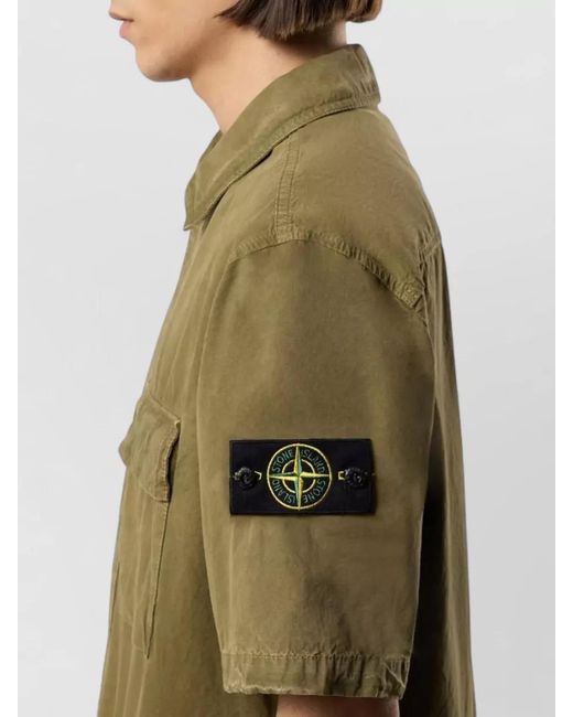 Stone Island Green Short Sleeve Shirt Back Yoke Pocket for men
