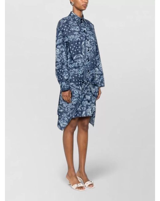 Emporio Armani Blue Cotton Long-Sleeve Shirt Dress