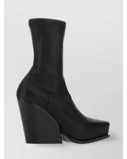 Stella McCartney Black Faux Leather Square-Toe Ankle Cowboy Boots