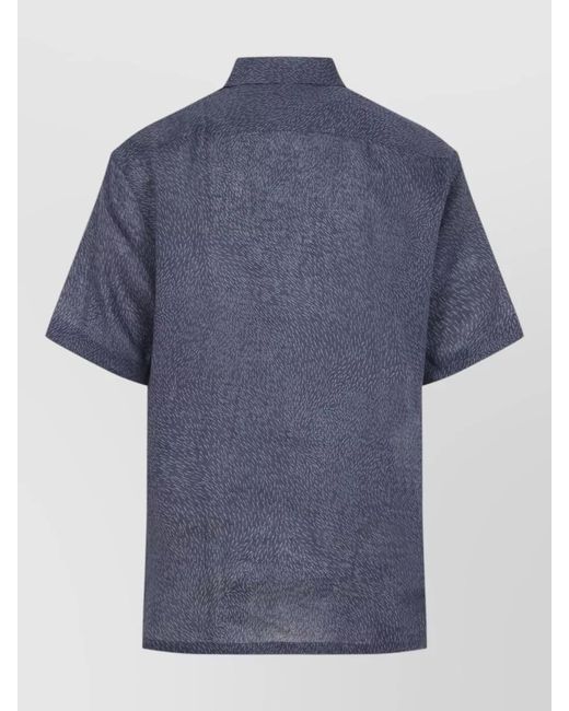 Brioni Blue Cuban Bowling Collar Linen Shirt Print for men