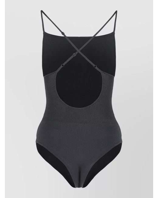 Live The Process Black Ribbed Beach Body Suit Cross Back Straps