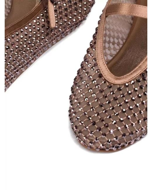 Le Silla Brown Ballerina Gilda Satin Stocking Crystal Flats