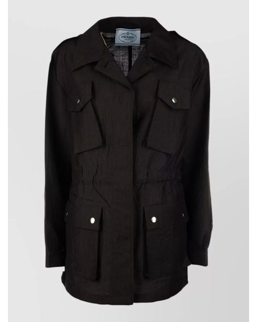 Prada Black Coat And Gilet Adjustable Waist Epaulettes