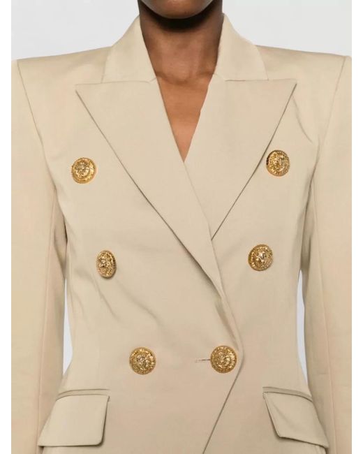 Balmain Natural Double Breasted Jacket Padded Shoulders Lapels