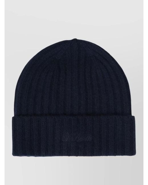 Mc2 Saint Barth Blue Wengen Logo Beanie Hat Ribbed Design for men