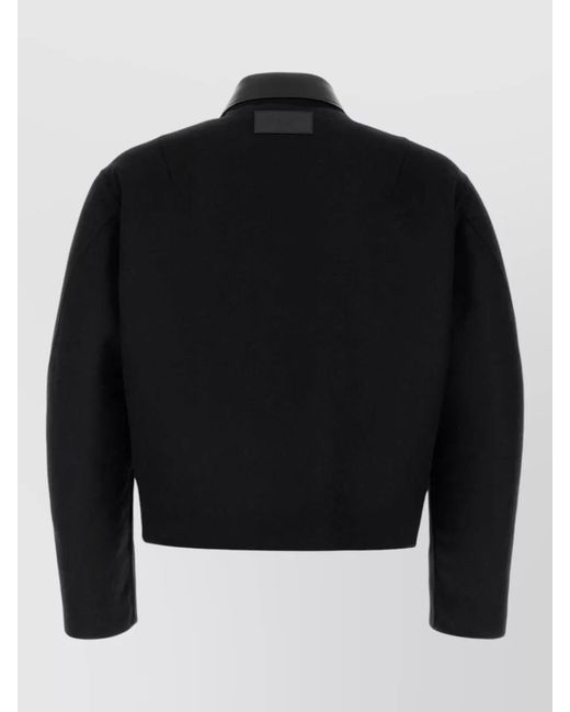 Givenchy Black Wool Jacket Long Sleeves Leather Collar Pockets for men