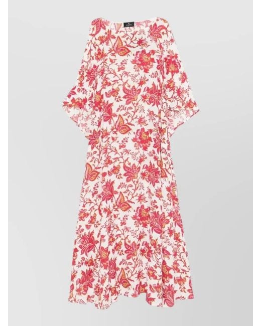 Etro Red Floral-Print Long-Sleeve Maxi Dress