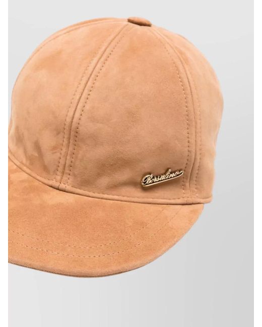 Borsalino Natural Suede Leather Cap Featuring Curved Brim