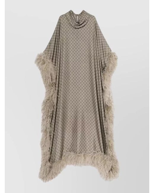 Gucci Natural Feather Trim Geometric Fringe High Neck Coverup