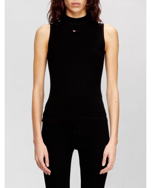 DIESEL Black Ribbed Slim-Fit Mock-Neck Sleeveless Tank Top