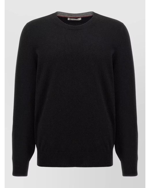 Brunello Cucinelli Black Knit Sweater Crew Neck Long Sleeves for men