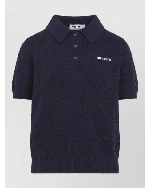 Miu Miu Blue Boxy Cotton Polo Shirt Short Sleeves