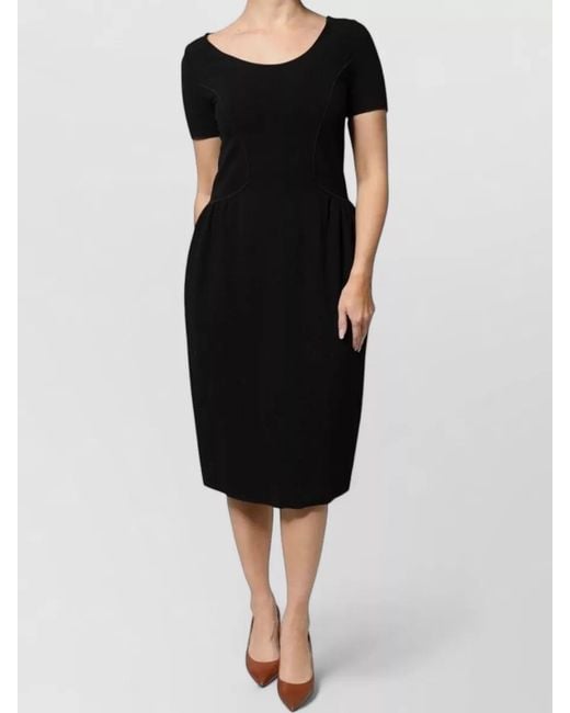 Emporio Armani Black Viscose Short Sleeve Sheath Midi Dress