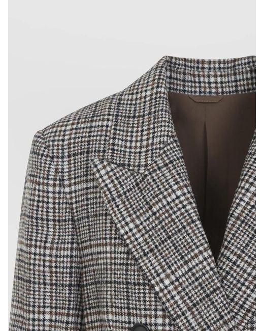 Brunello Cucinelli Gray Checked Double Breasted Jacket Front Pockets
