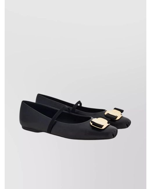 Ferragamo Black Leather Zina Ballerina Flats