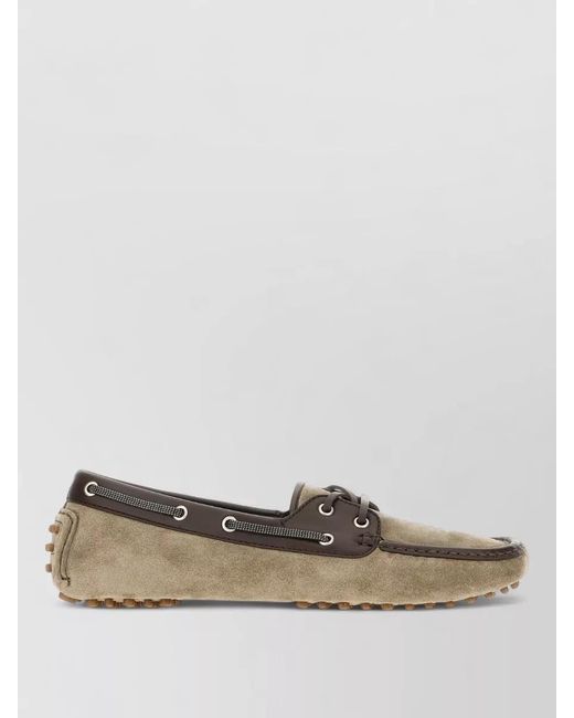 Brunello Cucinelli Multicolor Suede Loafers Contrast Trim Metal Eyelets