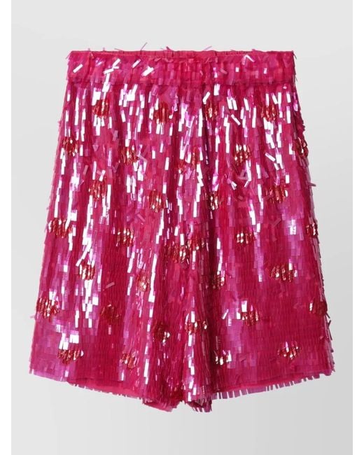 Dries Van Noten Red High Waist Sequin Mini A Line Skirt