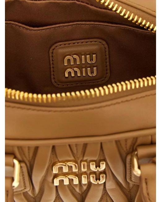 Miu Miu Brown Arcadie Small Leather Top Handle Bag