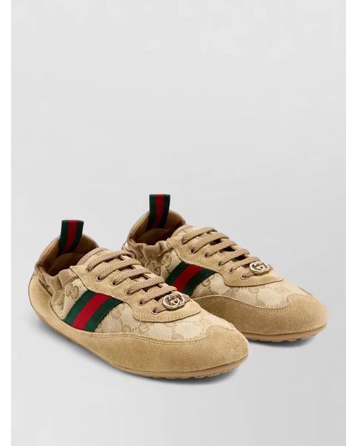 Gucci Natural Leather And Fabric Low-Top Sneakers