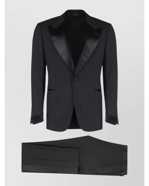Tom Ford Black Tuxedo Suit Satin Lapel Flap Pockets for men