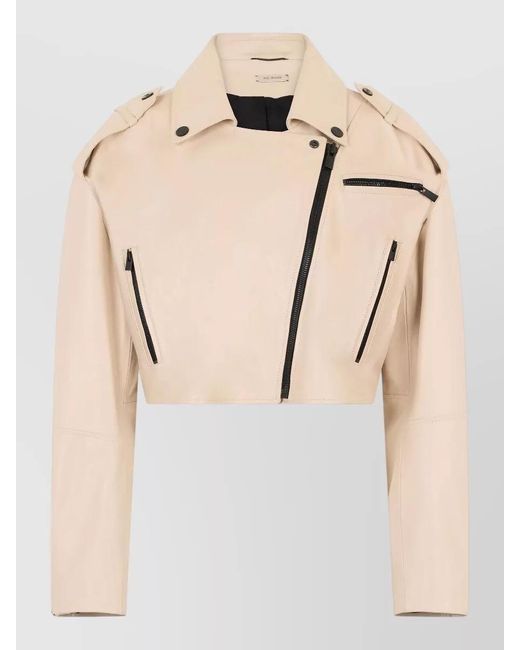 The Mannei Natural Short Leather Jacket Cropped Silhouette