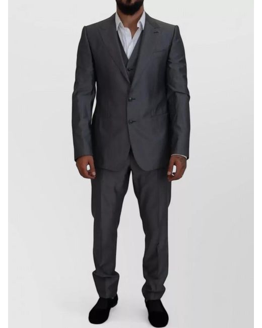 Dolce & Gabbana Gray Silk Wool Slim-Fit Single-Breasted Three-Piece Suit for men