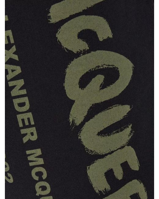 McQueen Black Cotton Printed Bermuda Shorts for men