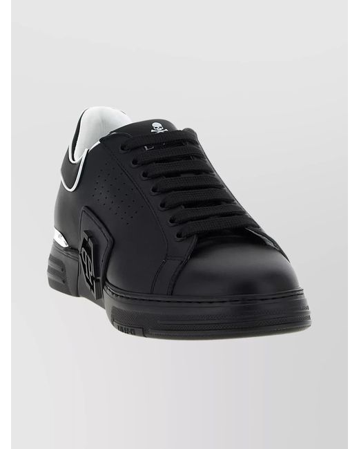 Philipp Plein Black Leather Low-Top Sneakers for men