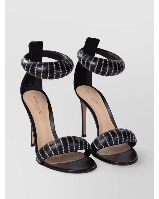 Gianvito Rossi Black Embellished Open Toe Stiletto Heel Sandals
