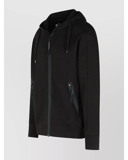 C P Company Black Cotton Zip Hoodie for men