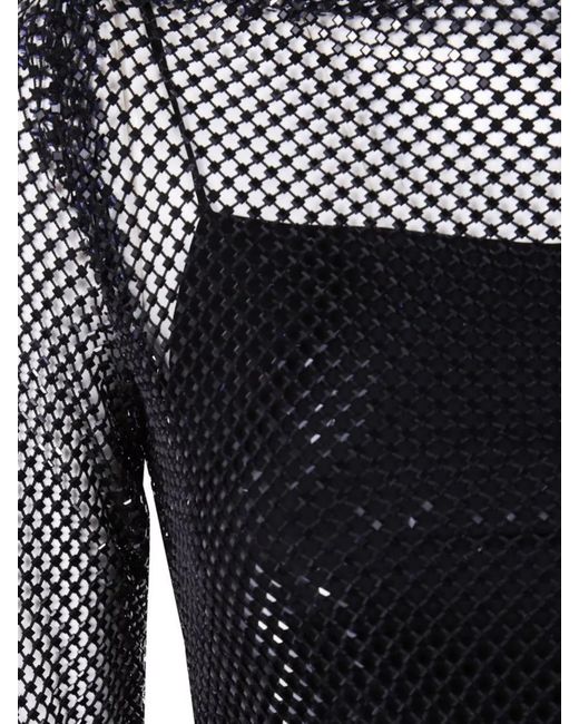 Alberta Ferretti Black Long Sleeve Maxi Dress With Mesh Overlay