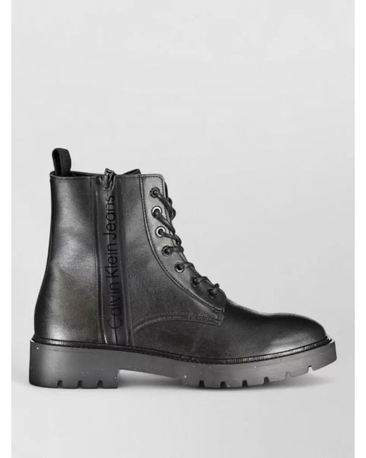 Calvin Klein Black Synthetic Leather Lace-Up Ankle Boots for men